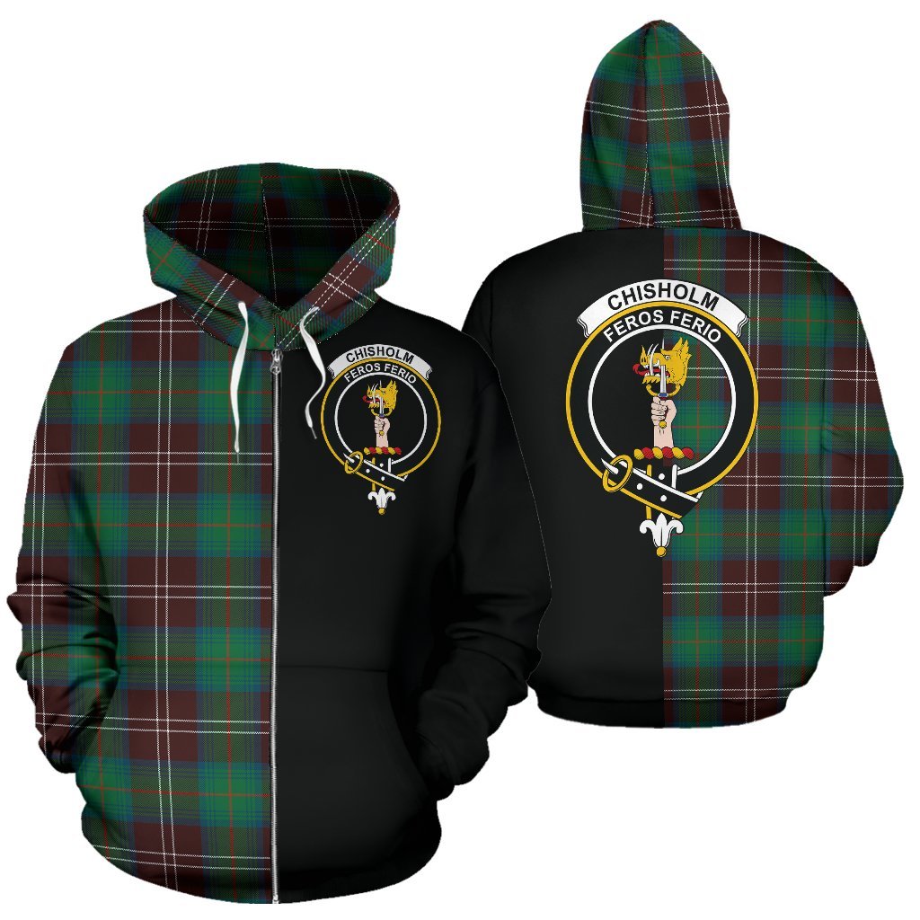 Chisholm Hunting Ancient Tartan Crest Zipper Hoodie - Half Of Me Style