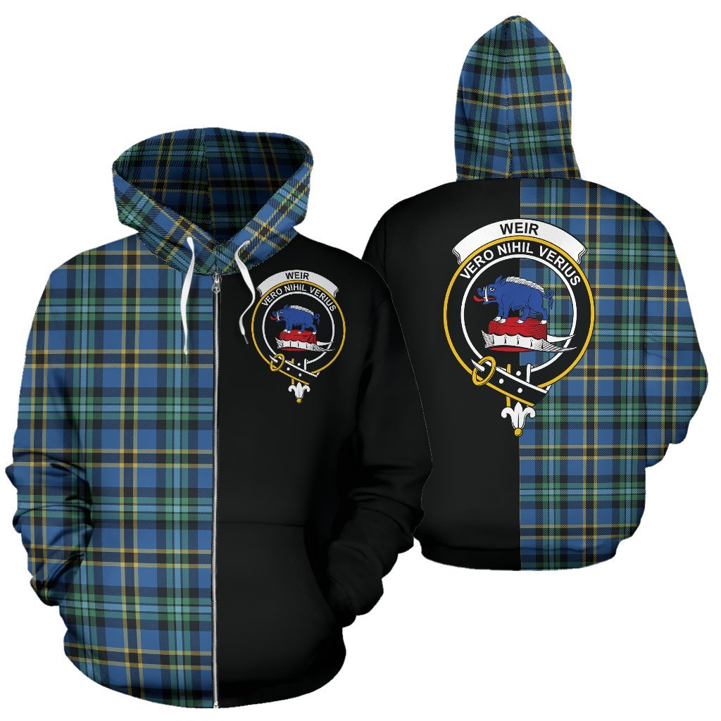 Weir Ancient Tartan Crest Zipper Hoodie - Half Of Me Style