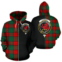 Stewart Atholl Modern Tartan Crest Zipper Hoodie - Half Of Me Style
