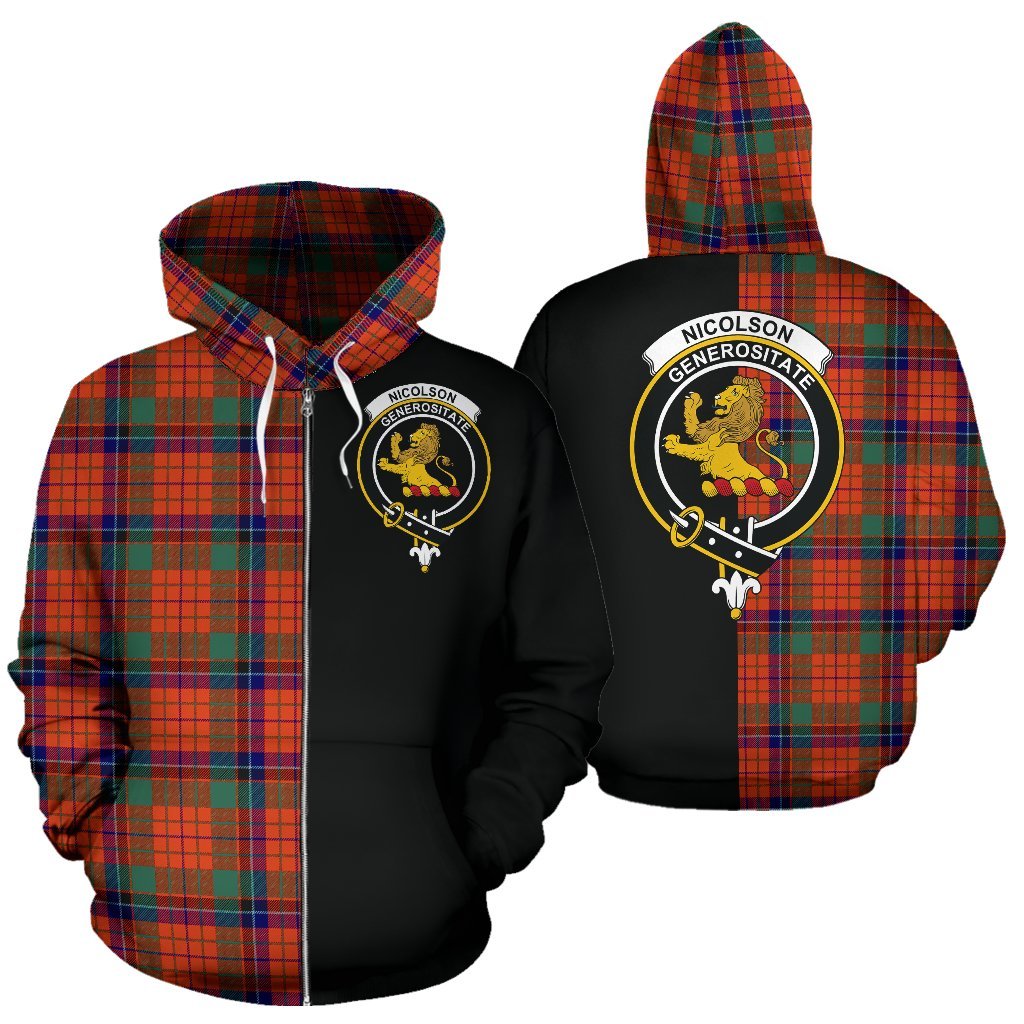 Nicolson Ancient Tartan Crest Zipper Hoodie - Half Of Me Style