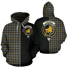 Campbell Argyll Weathered Tartan Crest Zipper Hoodie - Half Of Me Style