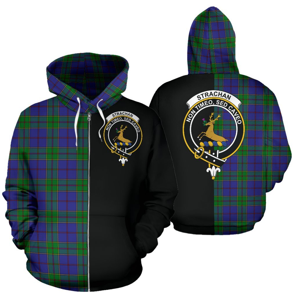 Strachan Tartan Crest Zipper Hoodie - Half Of Me Style
