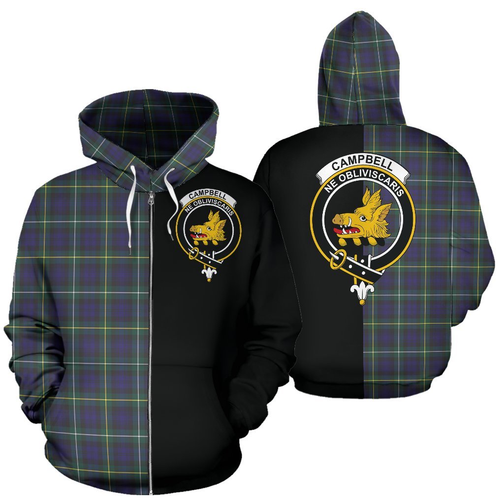 Campbell Argyll Modern Tartan Crest Zipper Hoodie - Half Of Me Style