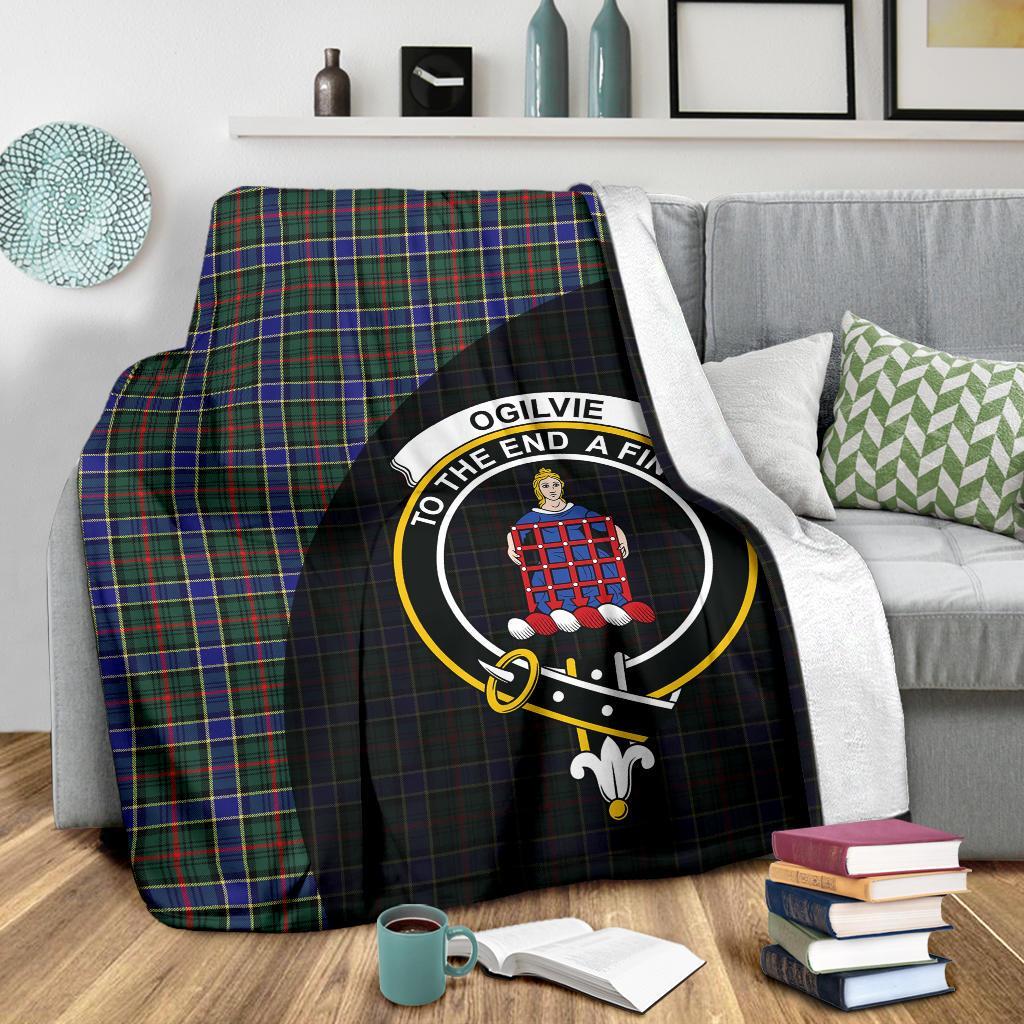 Ogilvie Hunting Modern Tartan Crest Blanket Wave Style