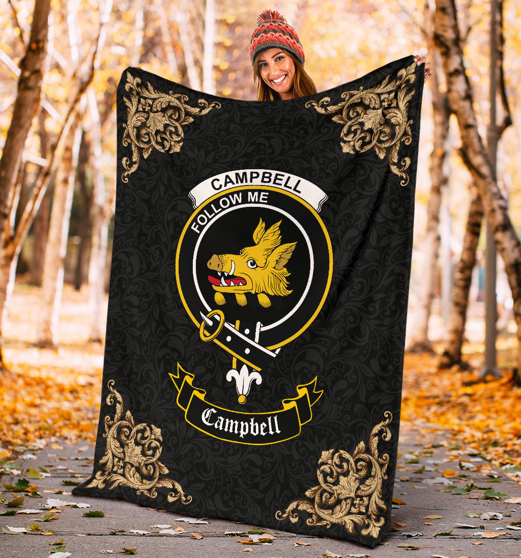 Campbell (of Breadalbane) Crest Tartan Premium Blanket Black - SP