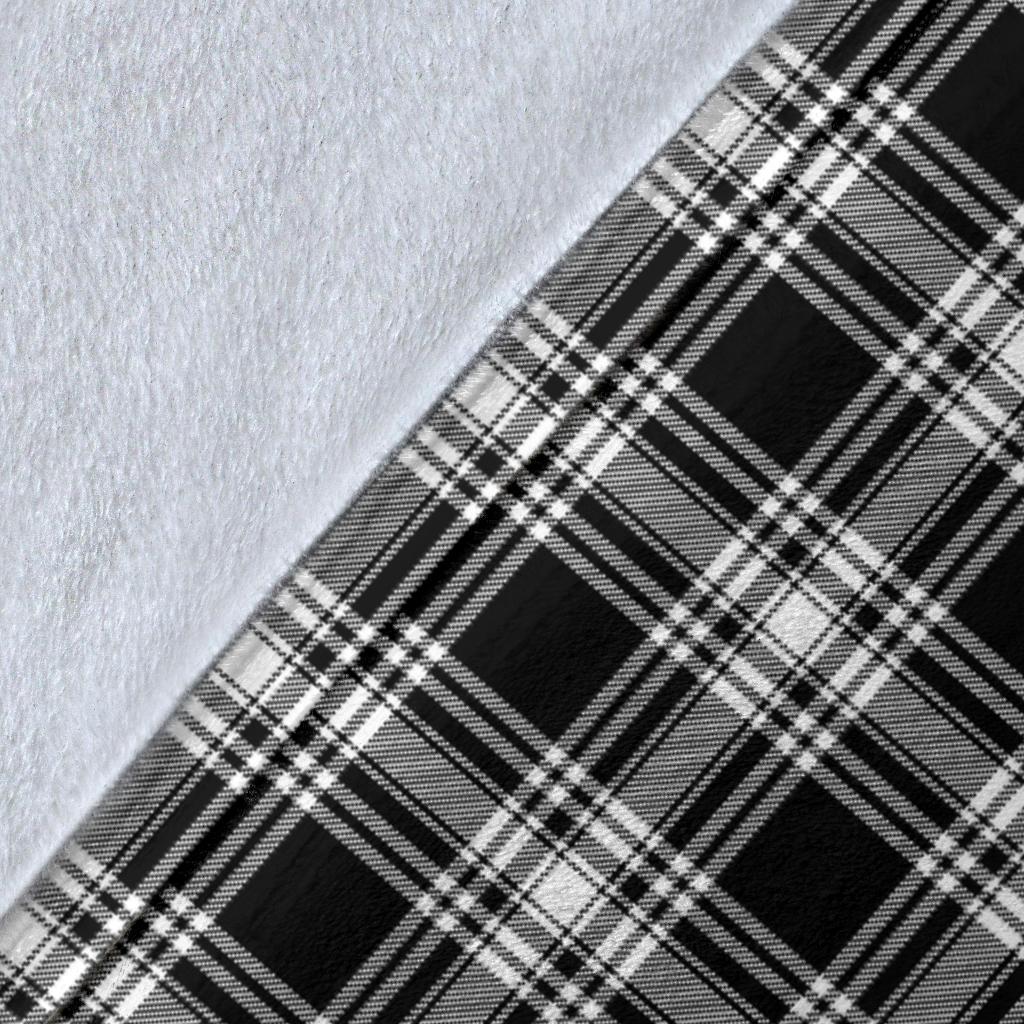 Menzies Black & White Modern Tartan Crest Blanket Wave Style