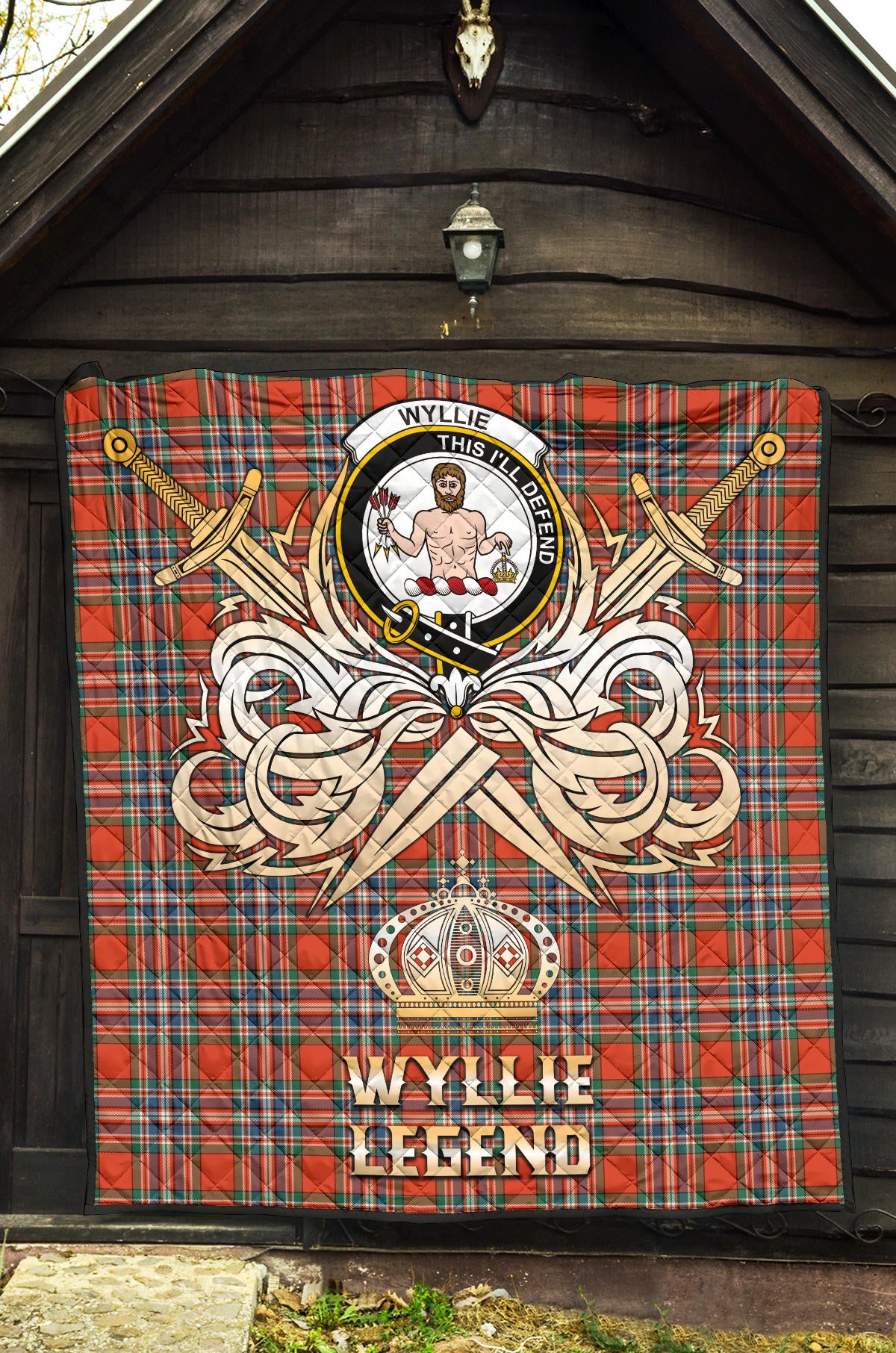 Wyllie Tartan Crest Legend Gold Royal Premium Quilt SP