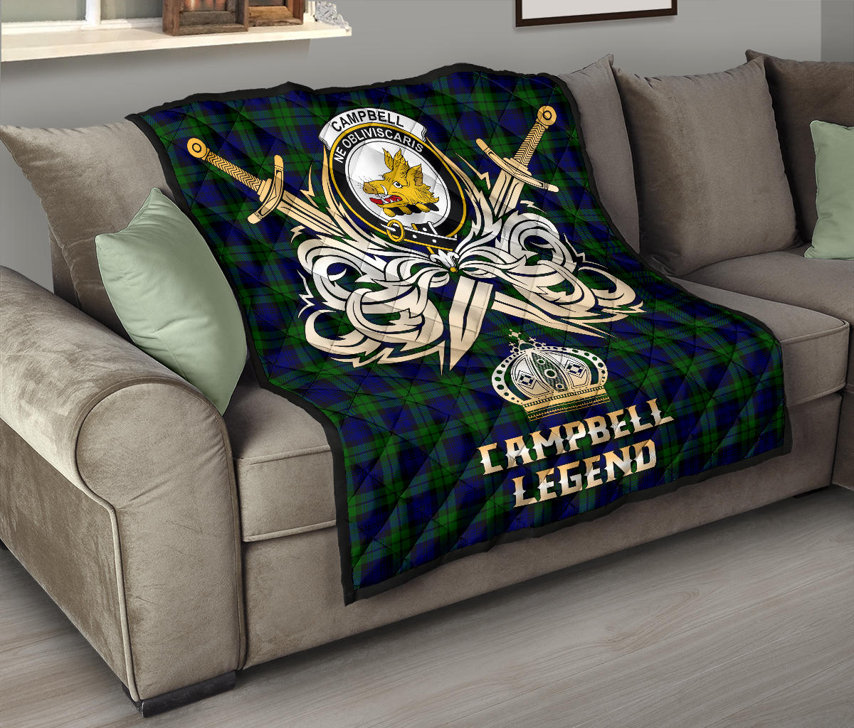 Campbell Modern Tartan Crest Legend Gold Royal Premium Quilt - SP