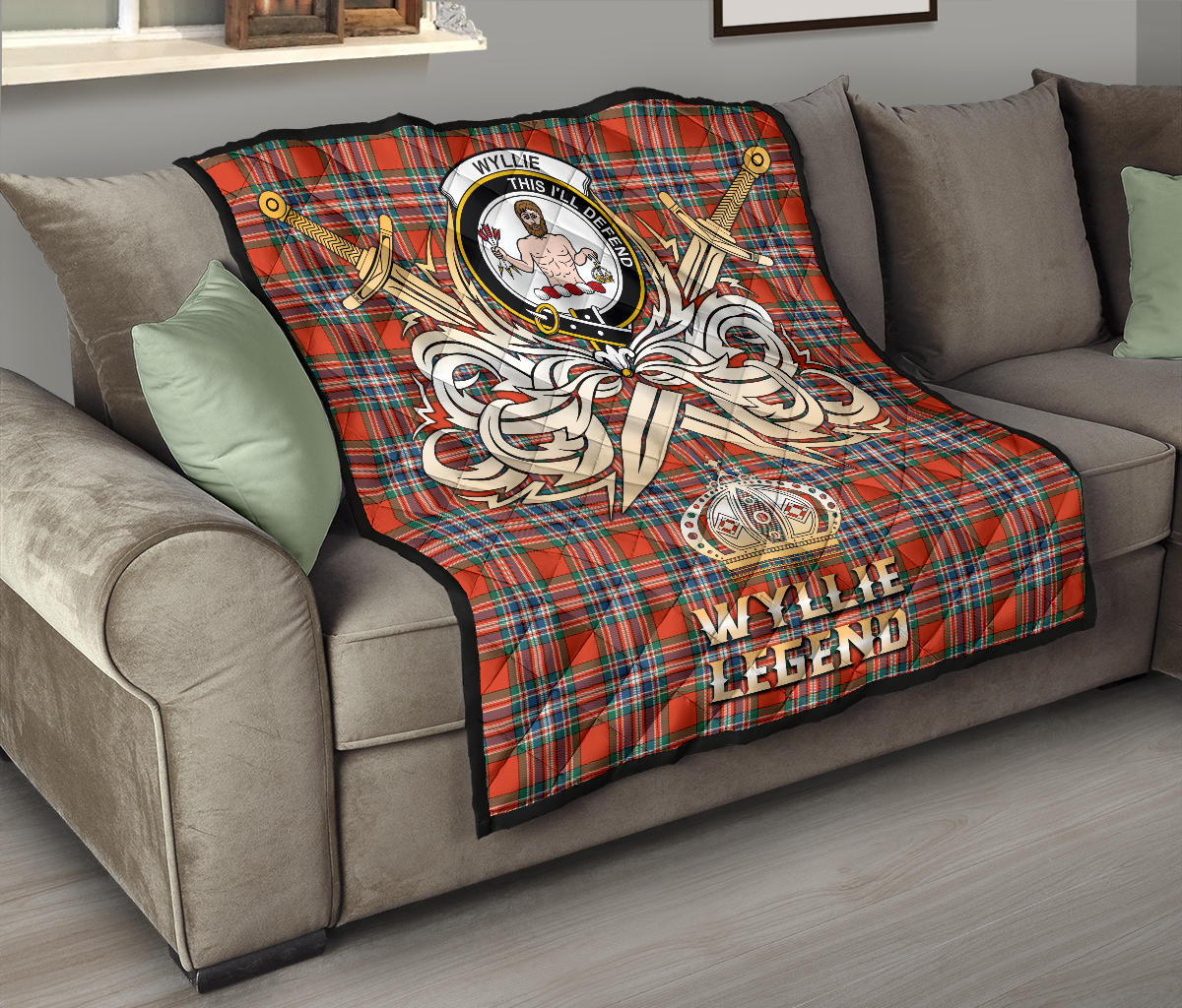 Wyllie Tartan Crest Legend Gold Royal Premium Quilt SP