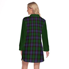 Galbraith Tartan Women's Lapel Shirt Dress With Long Sleeve