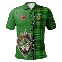 Galloway Tartan Polo Shirt - Lion Rampant And Celtic Thistle Style