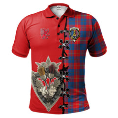 Galloway Red Tartan Polo Shirt - Lion Rampant And Celtic Thistle Style