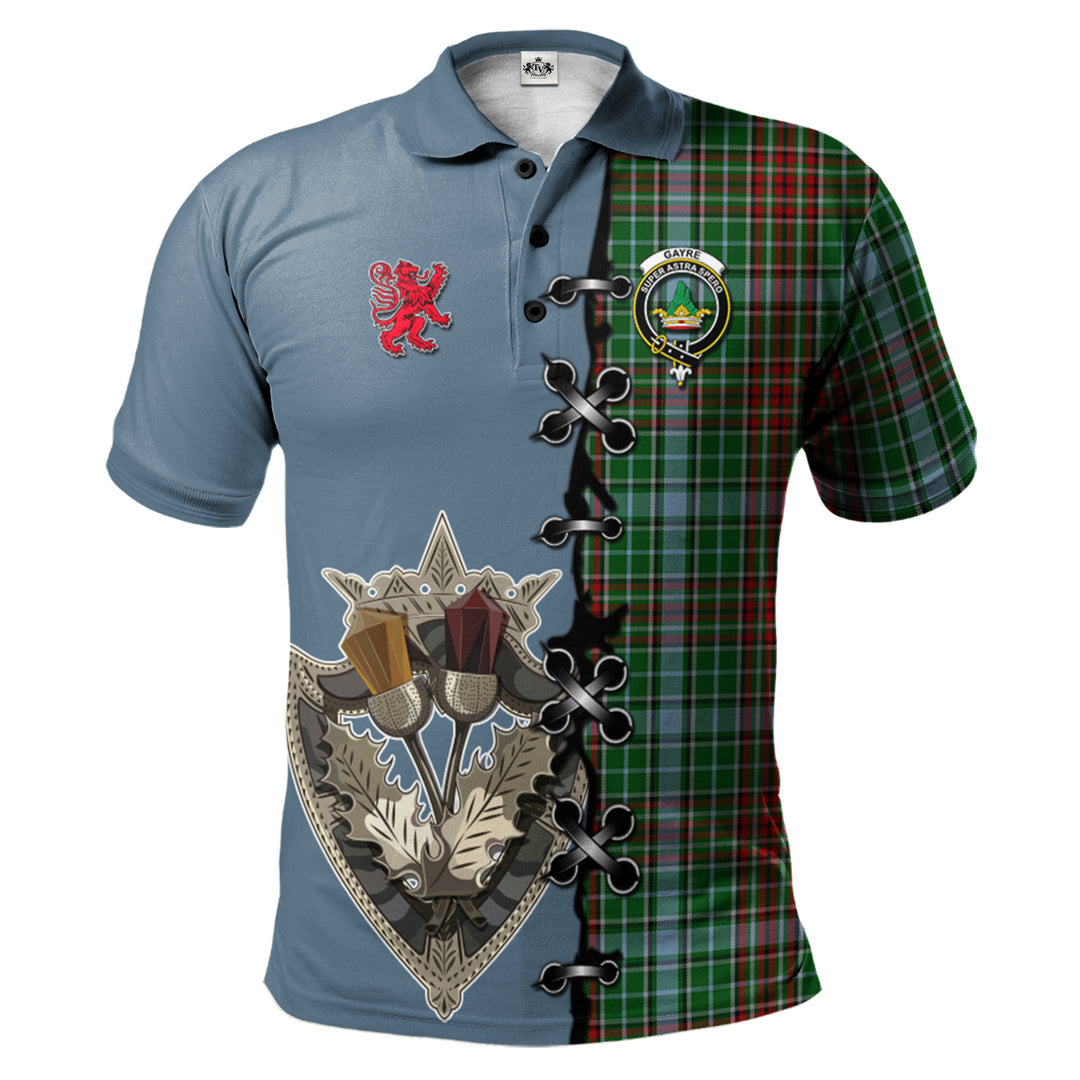 Gayre Tartan Polo Shirt - Lion Rampant And Celtic Thistle Style