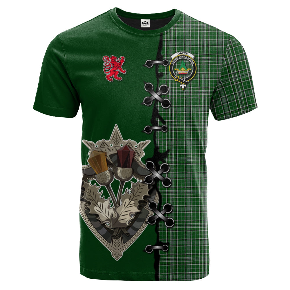 Gayre Dress Tartan T-shirt - Lion Rampant And Celtic Thistle Style
