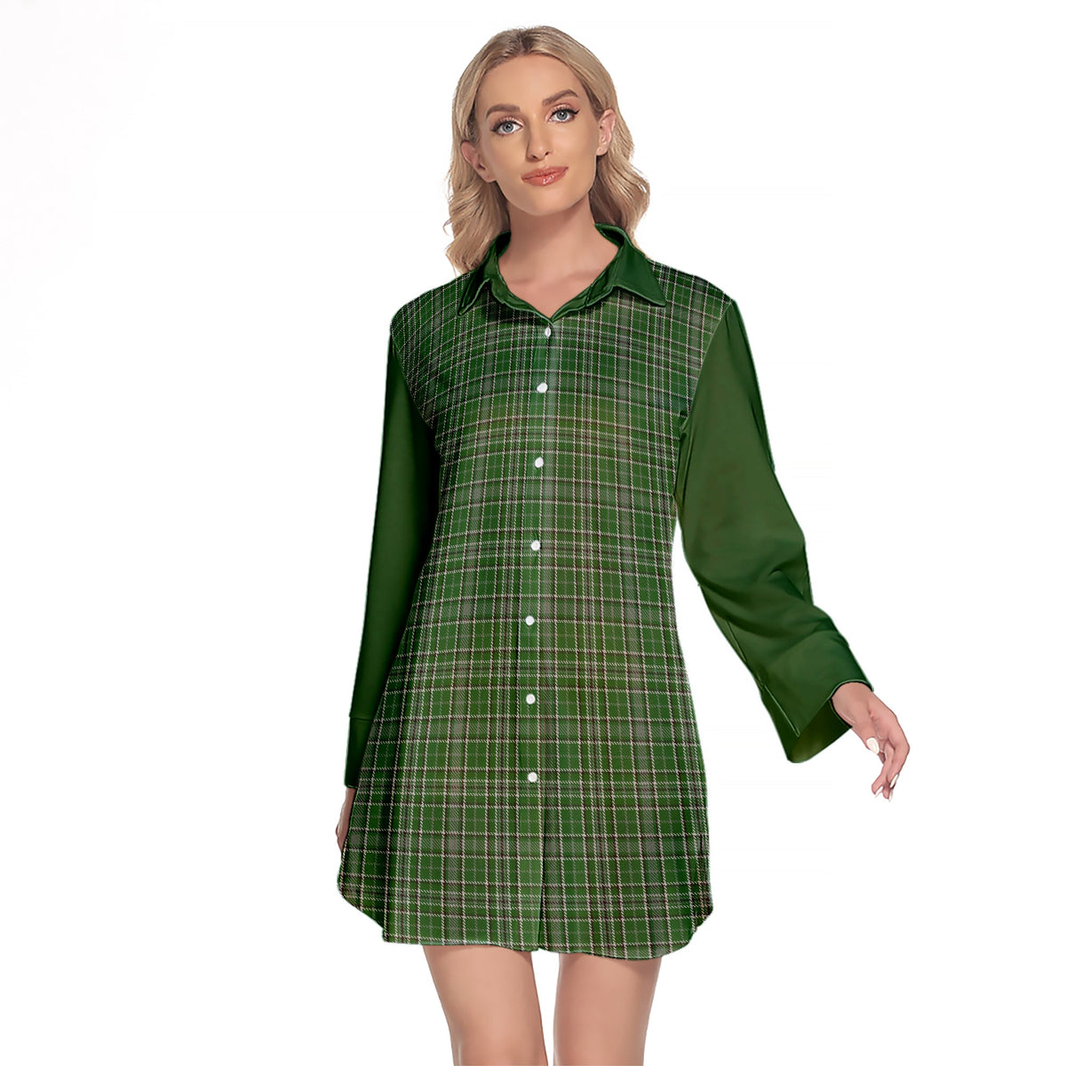 Gayre Dress Tartan Women's Lapel Shirt Dress With Long Sleeve