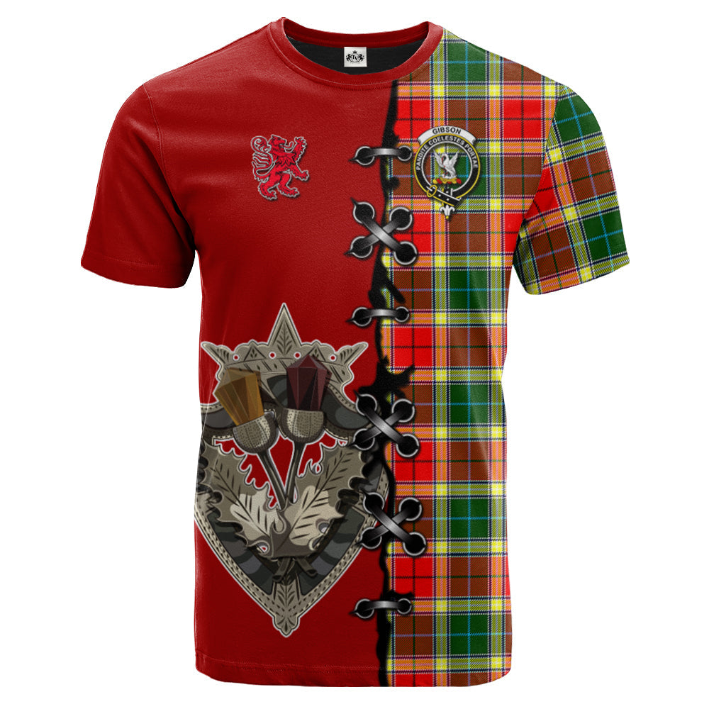 Gibsone (Gibson - Gibbs) Tartan T-shirt - Lion Rampant And Celtic Thistle Style