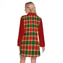 Gibsone (Gibson - Gibbs) Tartan Women's Lapel Shirt Dress With Long Sleeve