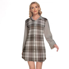 Glen Tartan Women's Lapel Shirt Dress With Long Sleeve
