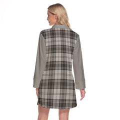 Glen Tartan Women's Lapel Shirt Dress With Long Sleeve