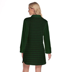Graham Tartan Women's Lapel Shirt Dress With Long Sleeve