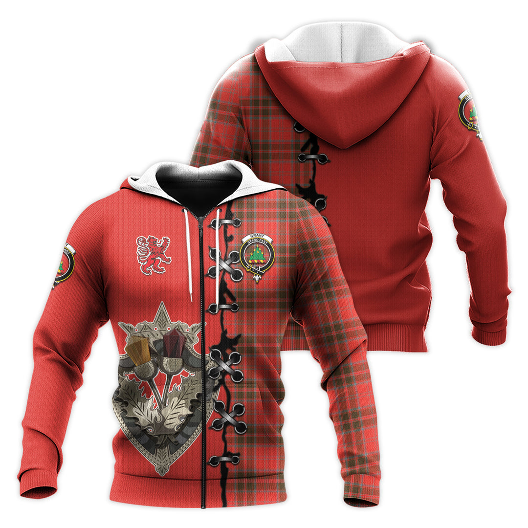 Grant Weathered Tartan Hoodie - Lion Rampant And Celtic Thistle Style