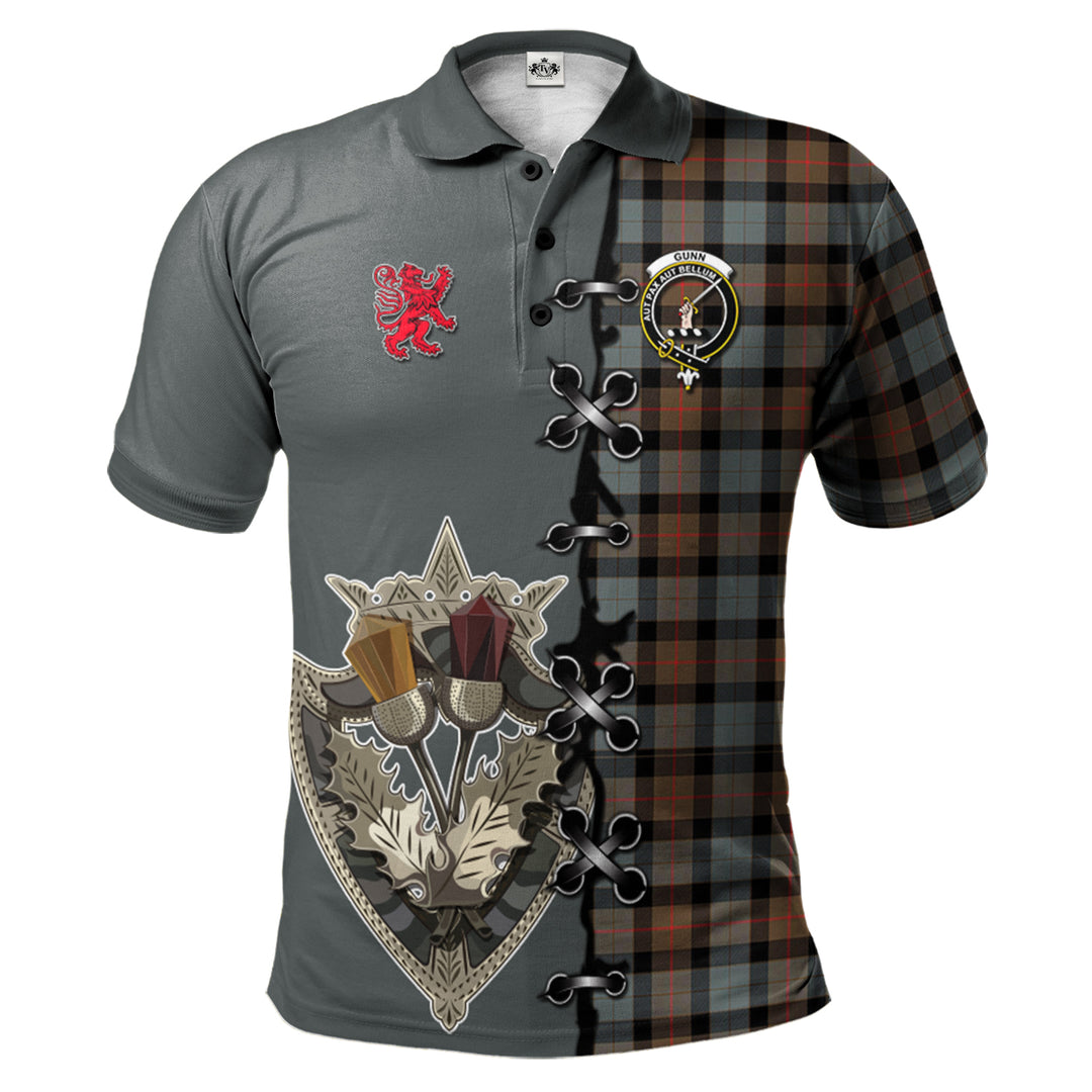 Gunn Weathered Tartan Polo Shirt - Lion Rampant And Celtic Thistle Style