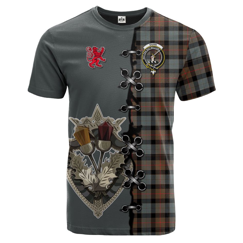 Gunn Weathered Tartan T-shirt - Lion Rampant And Celtic Thistle Style