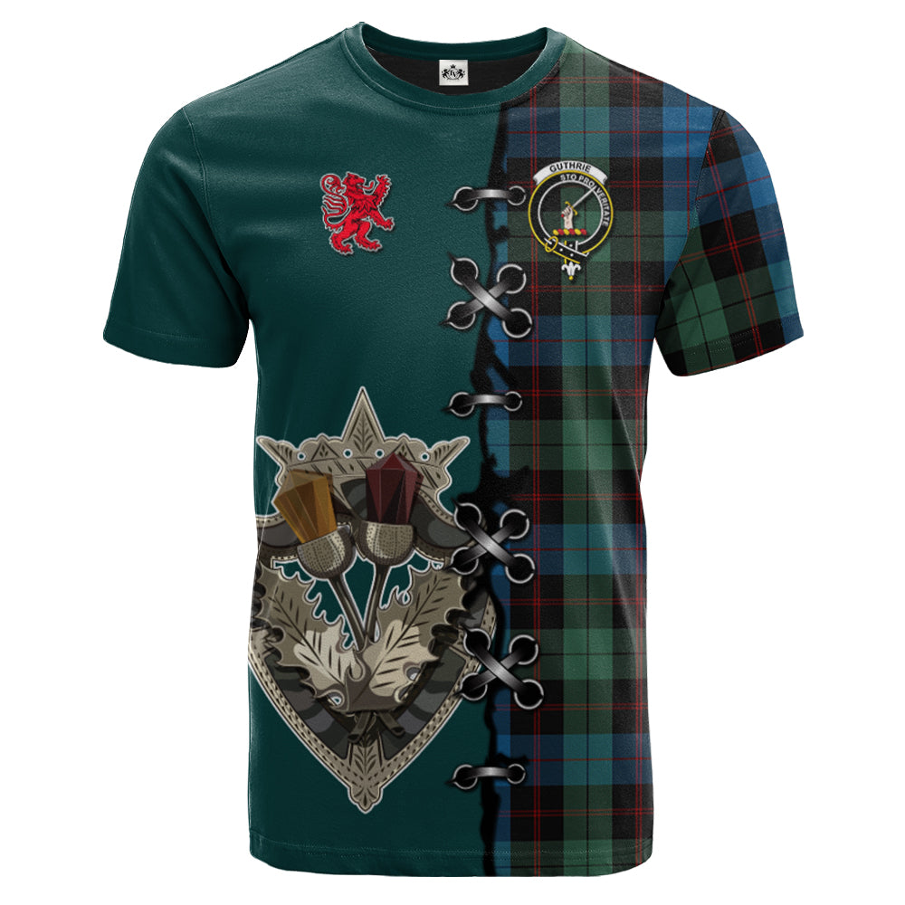 Guthrie Tartan T-shirt - Lion Rampant And Celtic Thistle Style