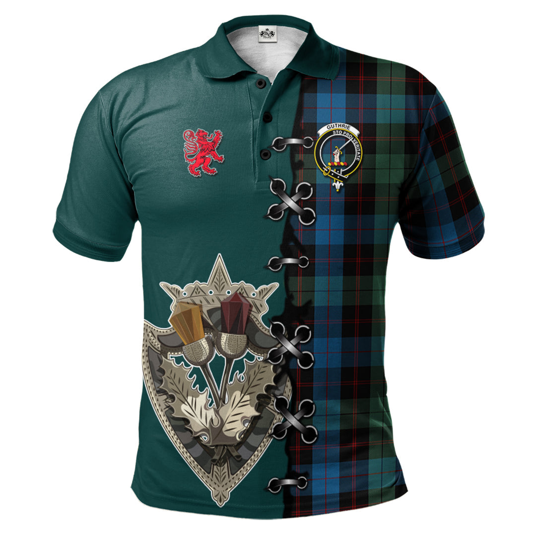 Guthrie Tartan Polo Shirt - Lion Rampant And Celtic Thistle Style