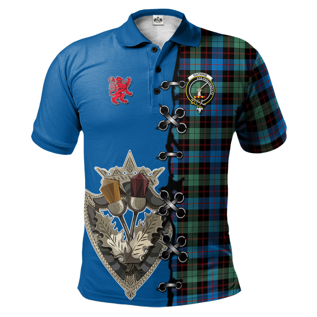 Guthrie Ancient Tartan Polo Shirt - Lion Rampant And Celtic Thistle Style