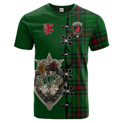 Halkerston Tartan T-shirt - Lion Rampant And Celtic Thistle Style