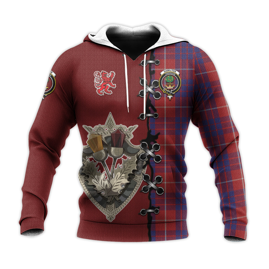 Hamilton Tartan Hoodie - Lion Rampant And Celtic Thistle Style