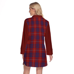 Hamilton Tartan Women's Lapel Shirt Dress With Long Sleeve