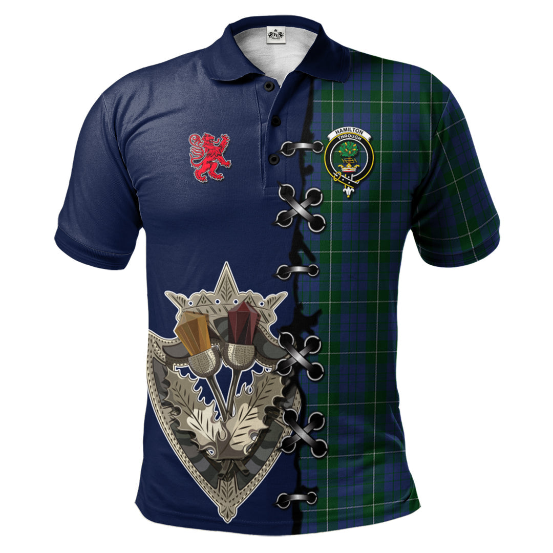 Hamilton Hunting Tartan Polo Shirt - Lion Rampant And Celtic Thistle Style