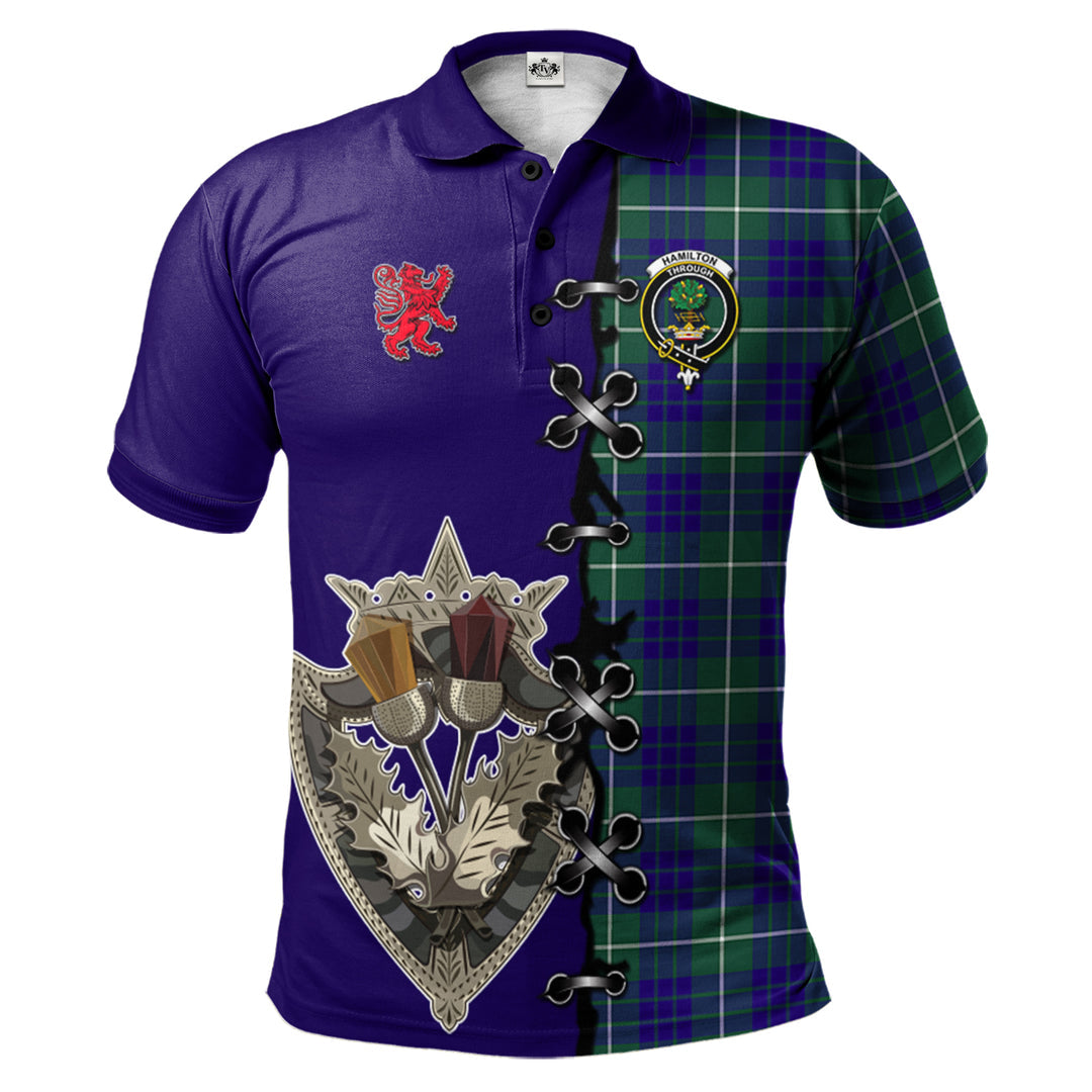 Hamilton Hunting Modern Tartan Polo Shirt - Lion Rampant And Celtic Thistle Style