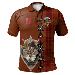 Hamilton Red Tartan Polo Shirt - Lion Rampant And Celtic Thistle Style