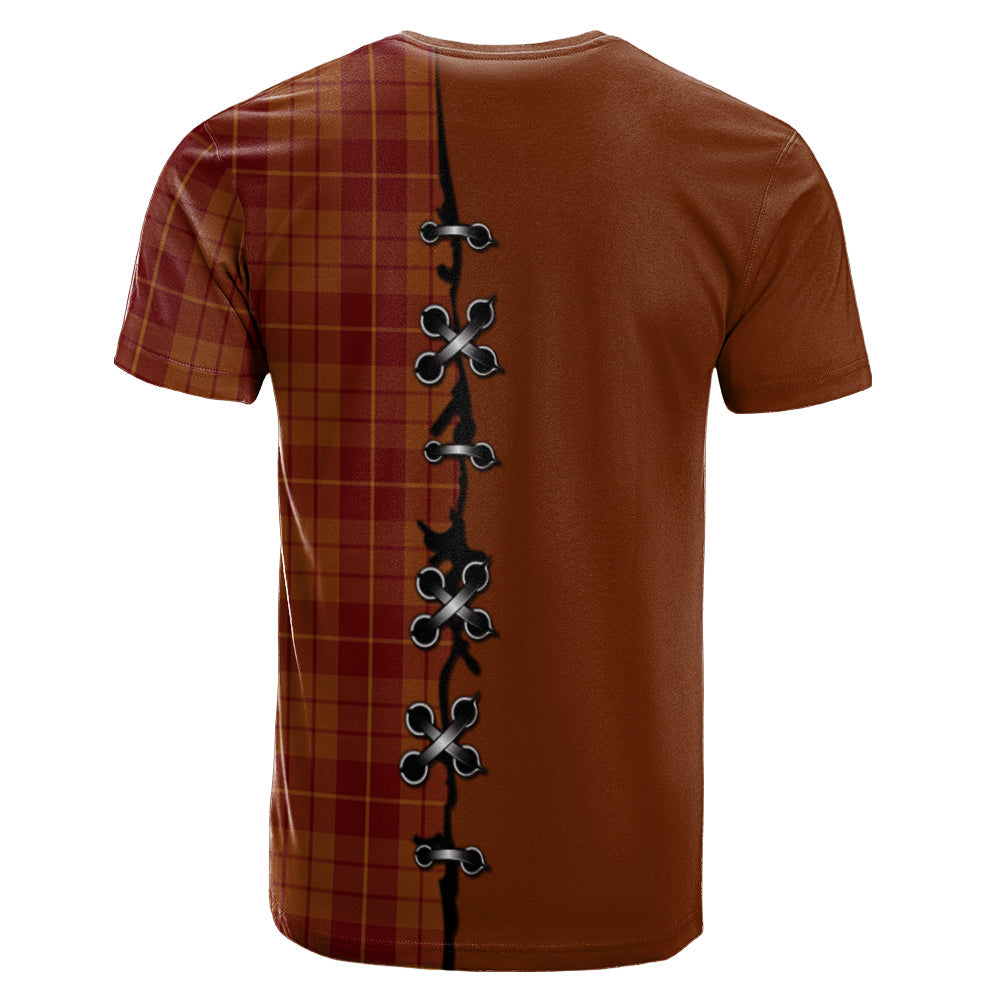 Hamilton Red Tartan T-shirt - Lion Rampant And Celtic Thistle Style