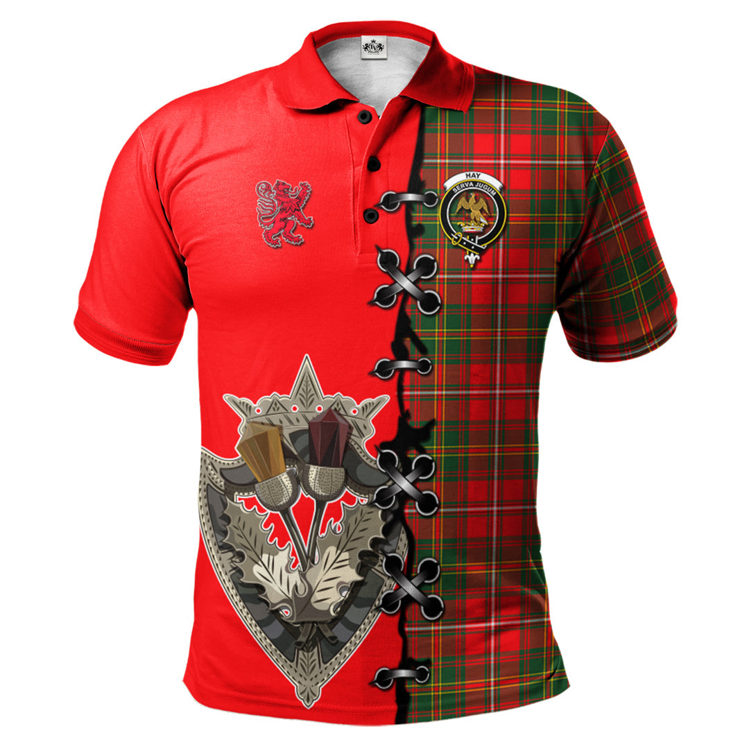 Hay Modern Tartan Polo Shirt - Lion Rampant And Celtic Thistle Style