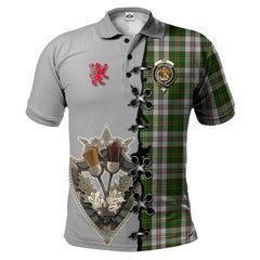 Hay White Dress Tartan Polo Shirt - Lion Rampant And Celtic Thistle Style