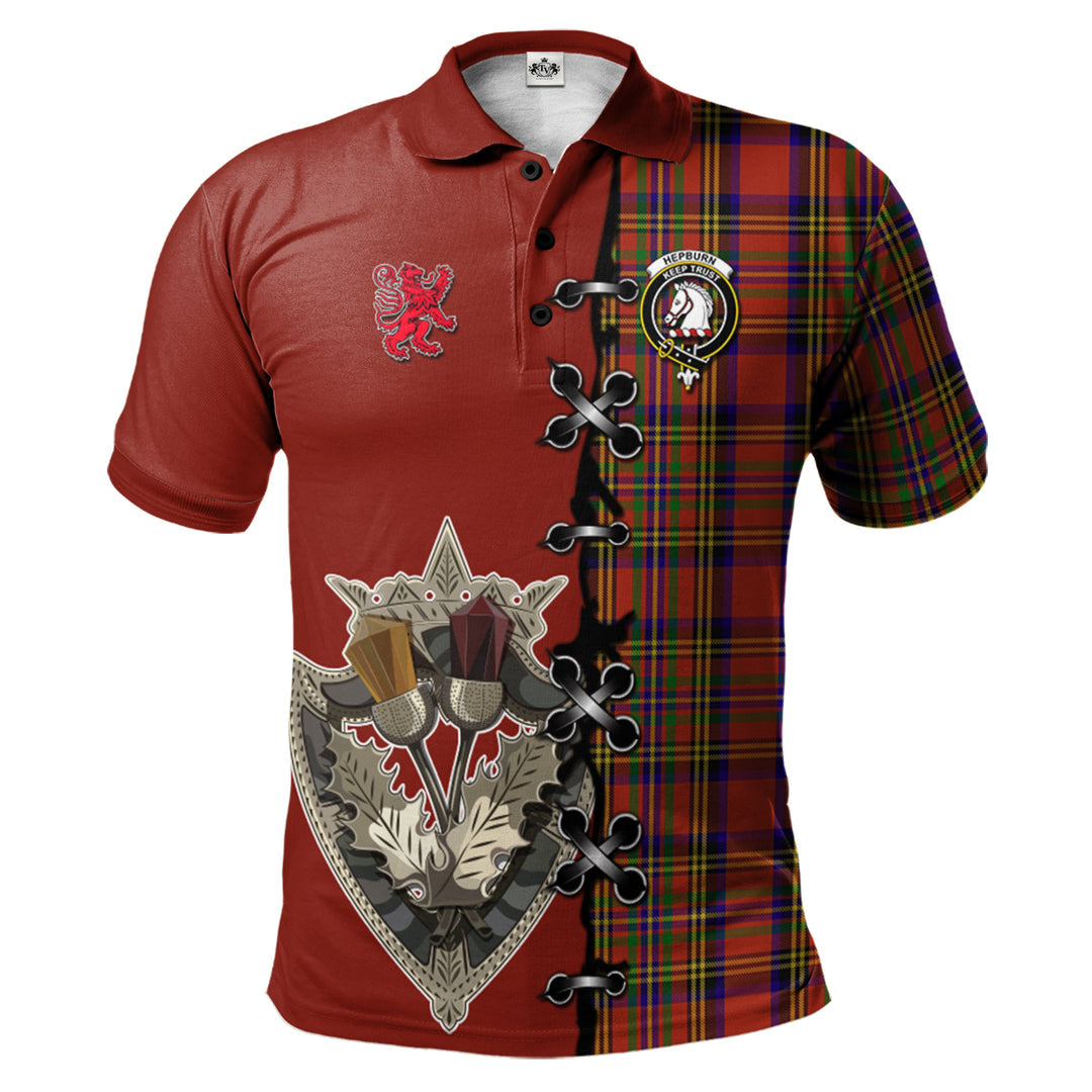Hepburn Tartan Polo Shirt - Lion Rampant And Celtic Thistle Style