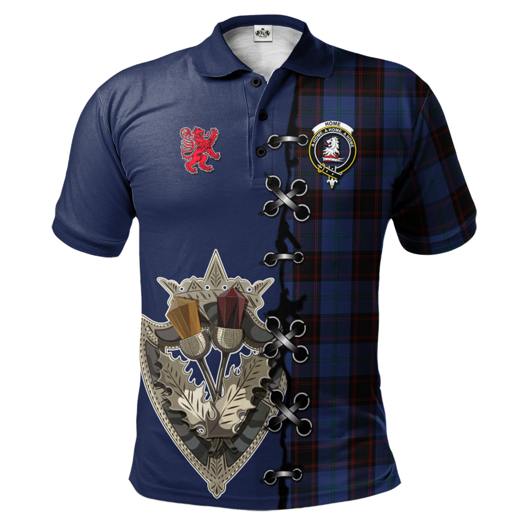 Home or Hume Tartan Polo Shirt - Lion Rampant And Celtic Thistle Style