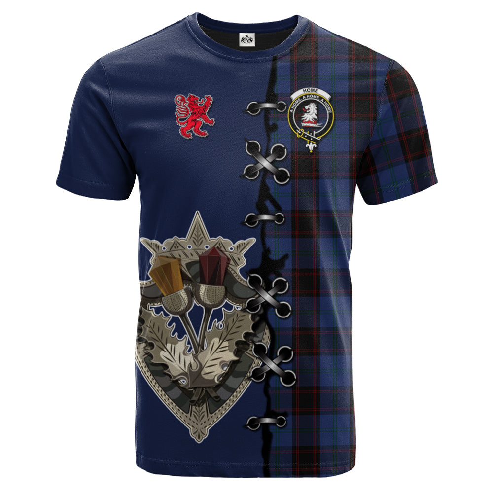 Home (Hume) Tartan T-shirt - Lion Rampant And Celtic Thistle Style