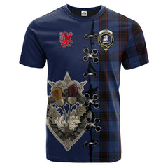 Home (Hume) Tartan T-shirt - Lion Rampant And Celtic Thistle Style