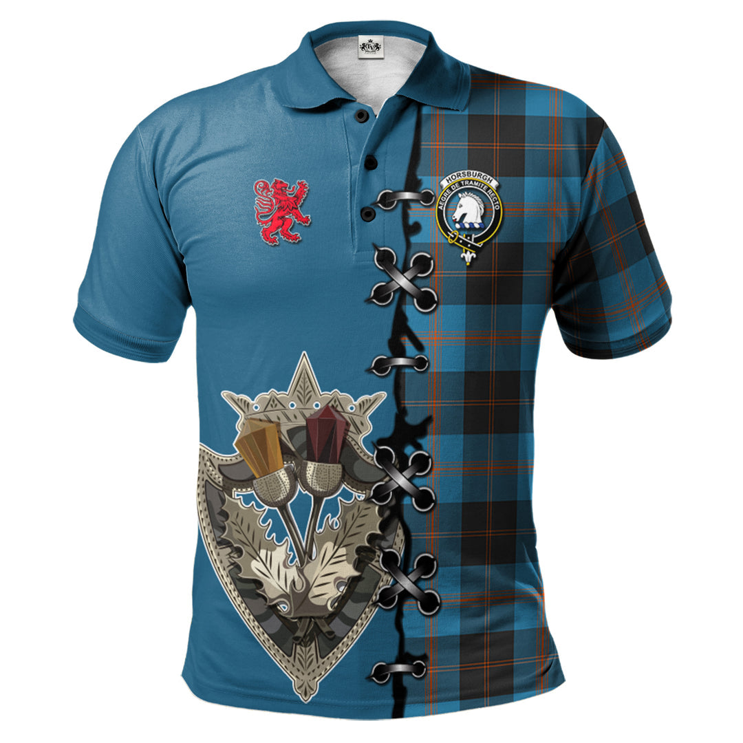 Horsburgh Tartan Polo Shirt - Lion Rampant And Celtic Thistle Style