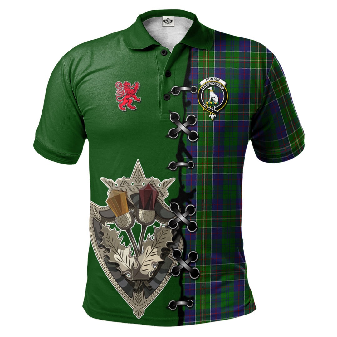 Hunter of Hunterston Tartan Polo Shirt - Lion Rampant And Celtic Thistle Style
