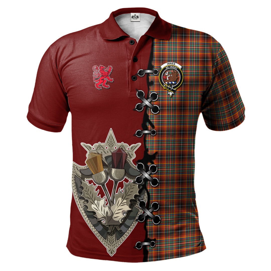 Innes Ancient Tartan Polo Shirt - Lion Rampant And Celtic Thistle Style