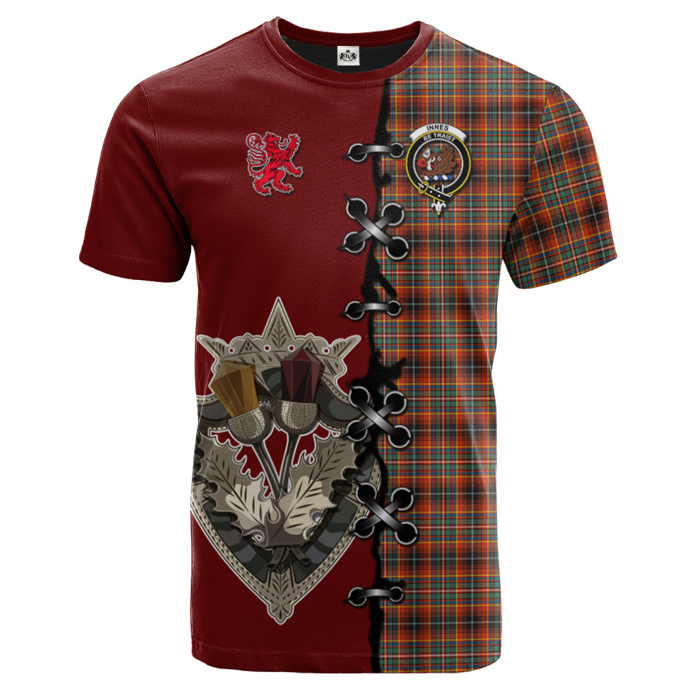 Innes Ancient Tartan T-shirt - Lion Rampant And Celtic Thistle Style