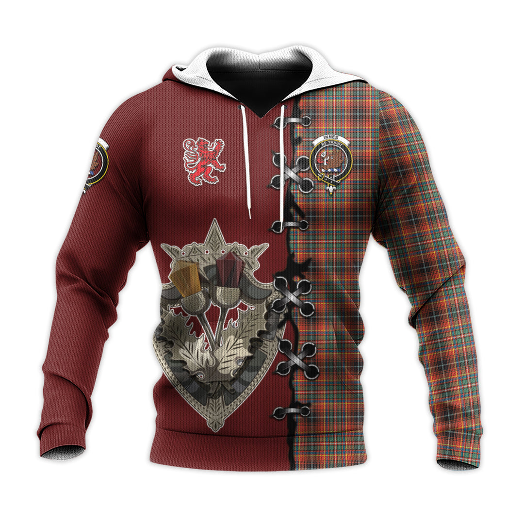 Innes Ancient Tartan Hoodie - Lion Rampant And Celtic Thistle Style