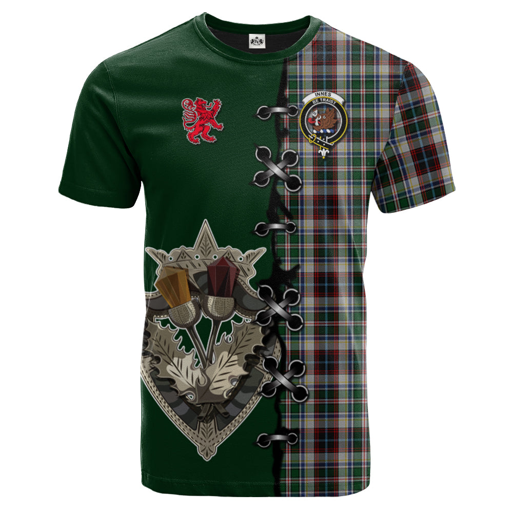 Innes Dress Tartan T-shirt - Lion Rampant And Celtic Thistle Style