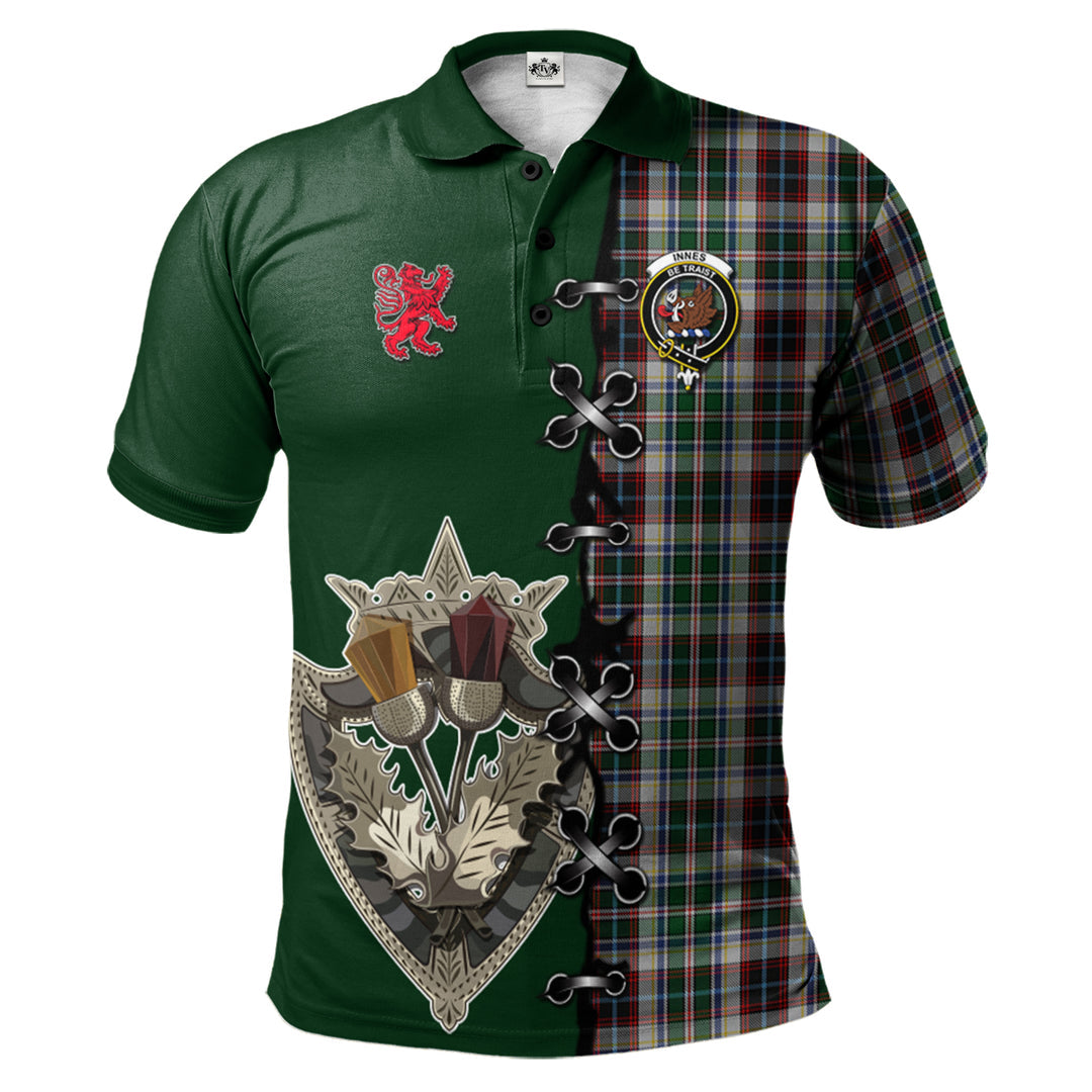 Innes Dress Tartan Polo Shirt - Lion Rampant And Celtic Thistle Style